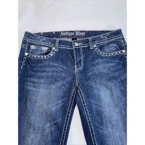 Antique Rivet Jeans Skinny Stretch Embellished Distressed Pocket Size 34 X‎ 29